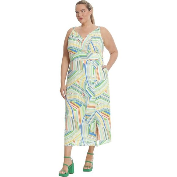 Maggy London Striped Twist Strap Midaxi Dress Sz 22W Colorful Artsy - Picture 1 of 13